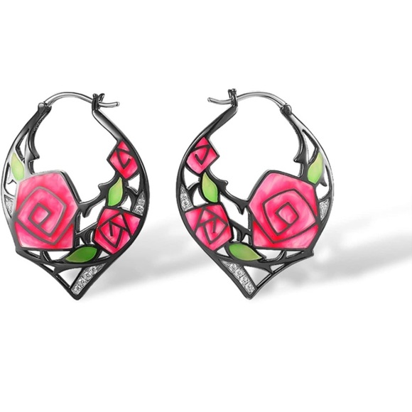 Jewelry - Beauty and the Beast Stained Glass Roses Earrings